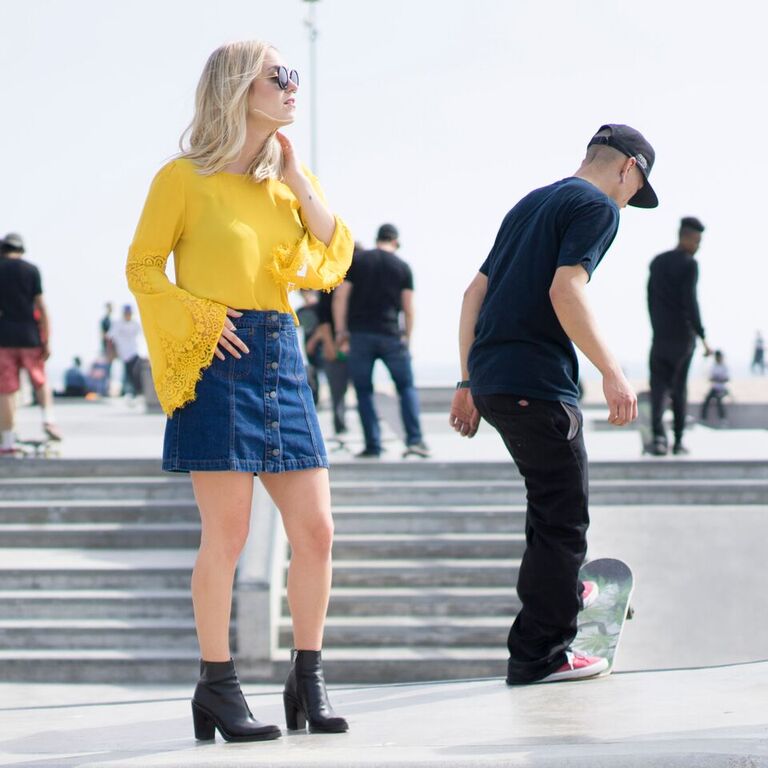 forever 21 yellow lace top outfit 